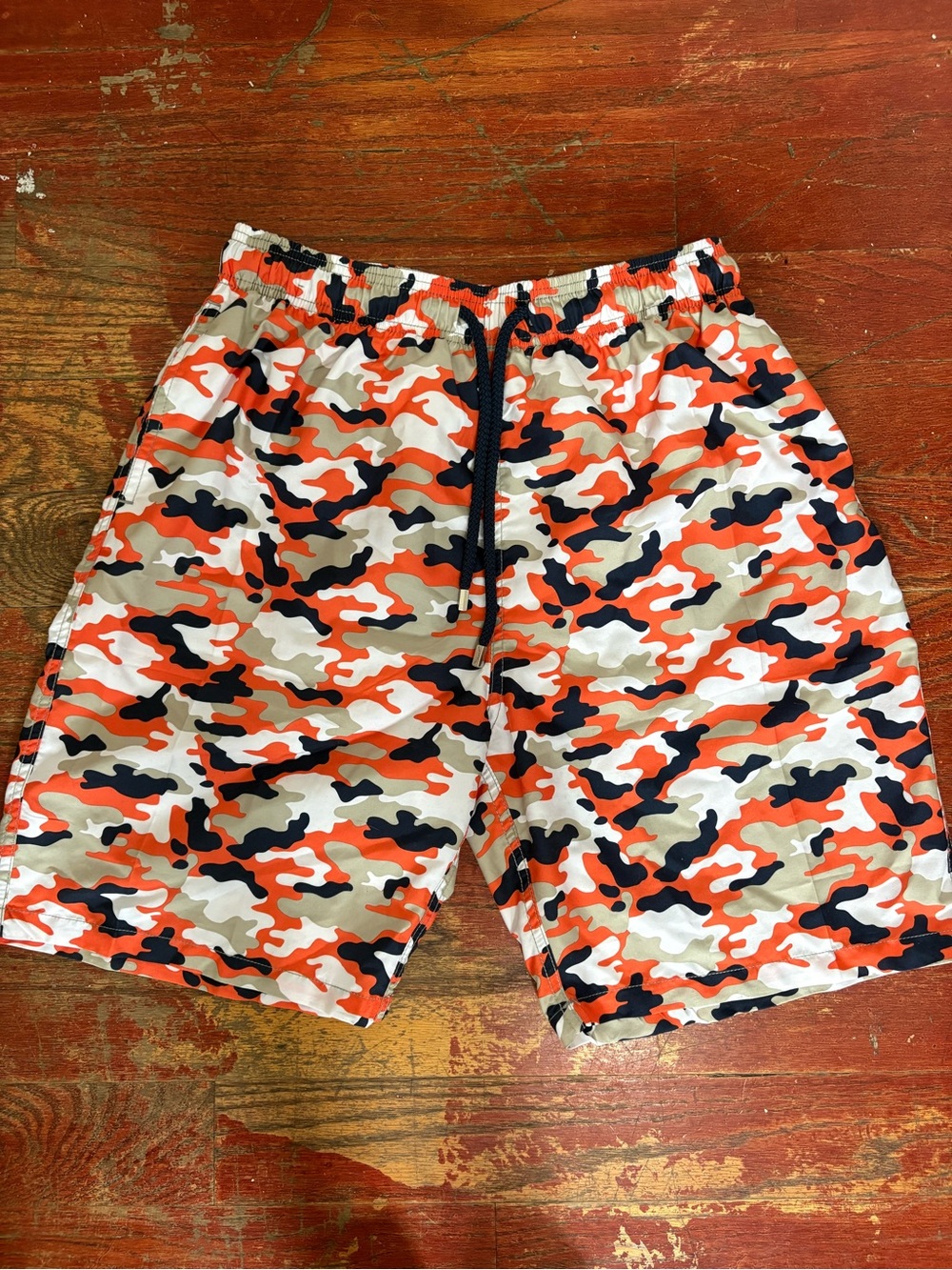 Men's Orange Camouflage Swim Trunks - Elastic Waist
